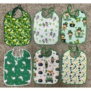Lot Of 6 Quilted‎ Handmade St. Patrick's Day Baby Bibs Large Size 12" X 9"